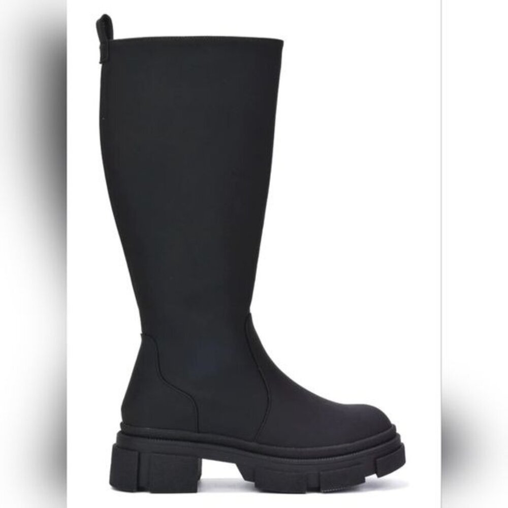 Black Color Round Toe Synthetic Mid Calf Boots Side Zipper Women's - Picture 3 of 5